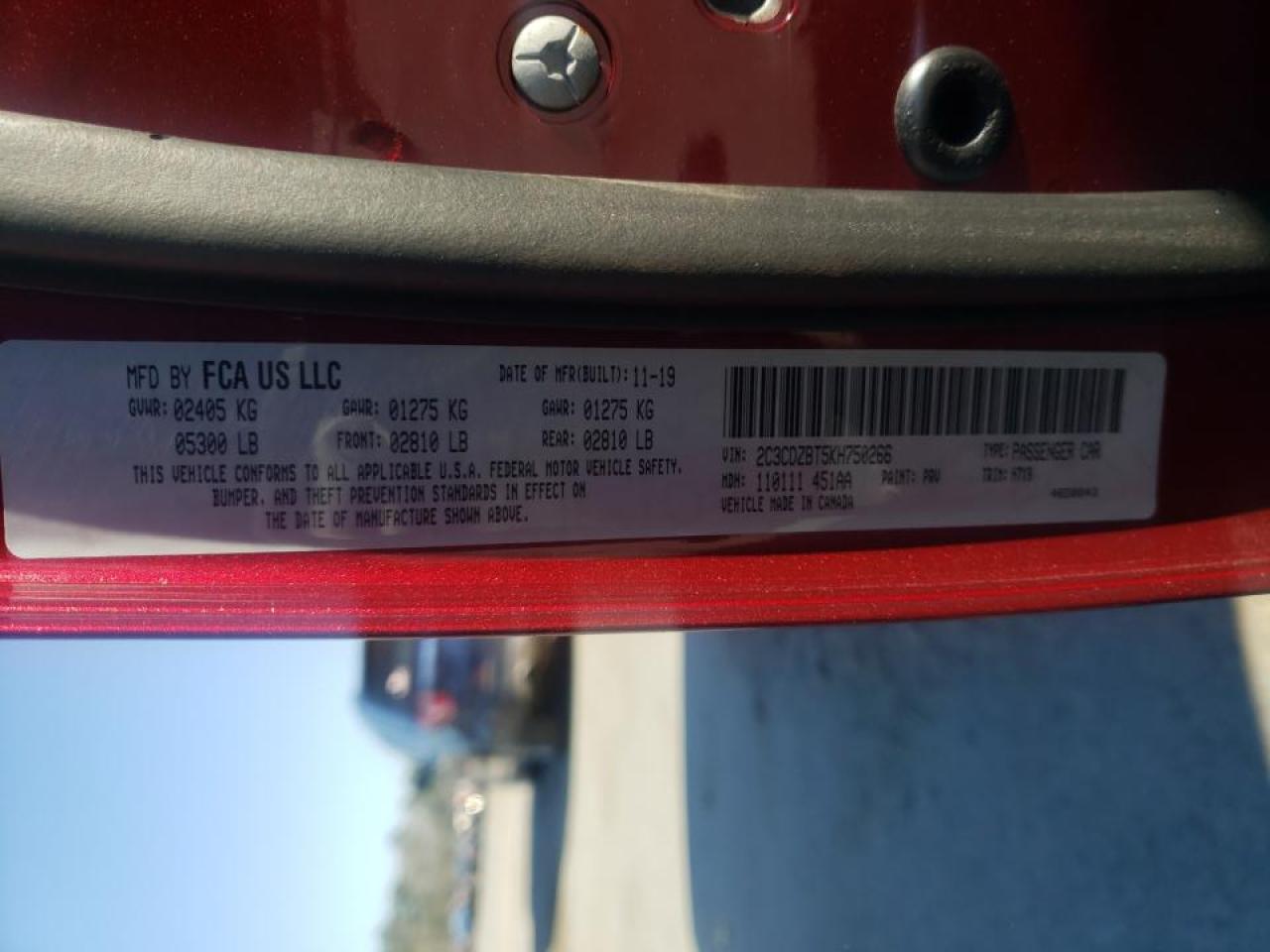 Photo 10 from auction – 2019 DODGE CHALLENGER with VIN 2C3CDZBT5KH750266