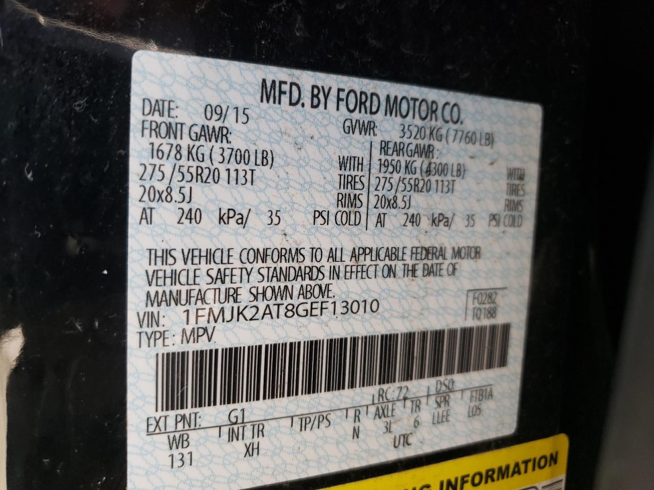 Photo 10 from auction – 2016 FORD EXPEDITION with VIN 1FMJK2AT8GEF13010