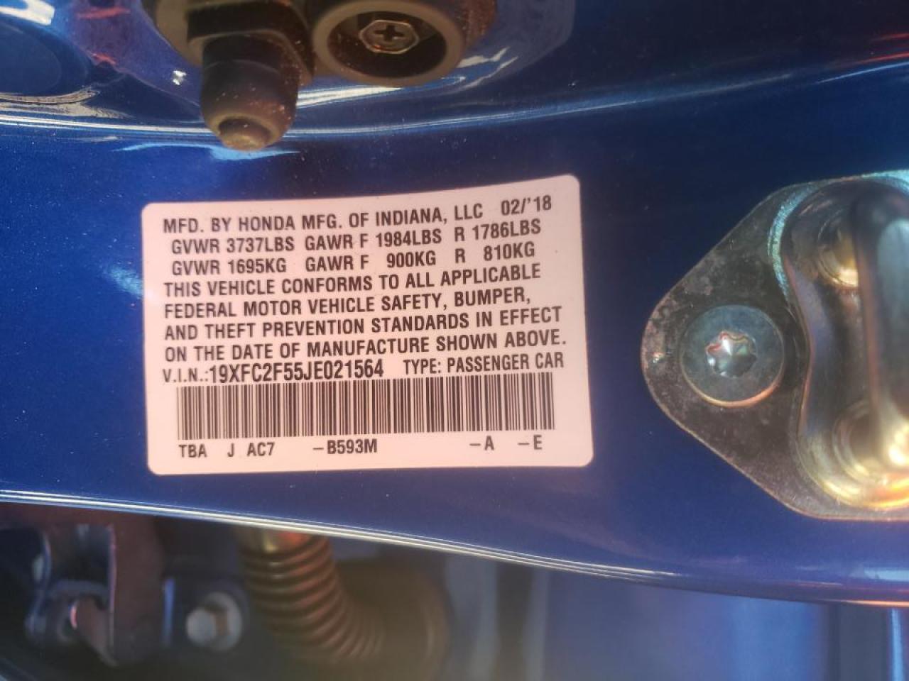 Photo 10 from auction – 2018 HONDA CIVIC LX with VIN 19XFC2F55JE021564