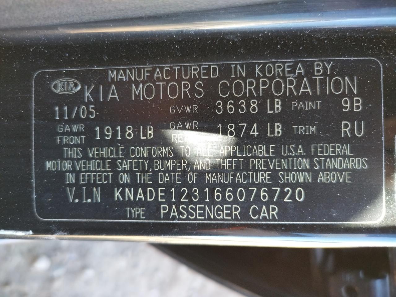 Photo 10 from auction – 2006 KIA RIO with VIN KNADE123166076720