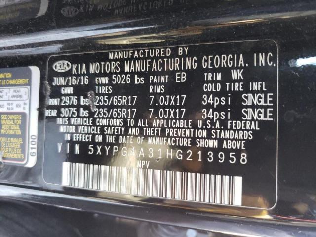Photo 10 from auction – 2017 KIA SORENTO LX with VIN 5XYPG4A31HG213958