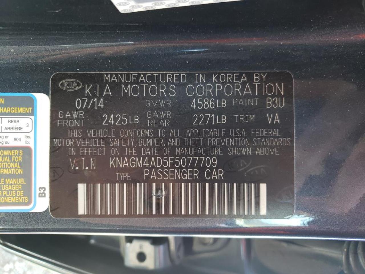 Photo 10 from auction – 2015 KIA OPTIMA HYB with VIN KNAGM4AD5F5077709