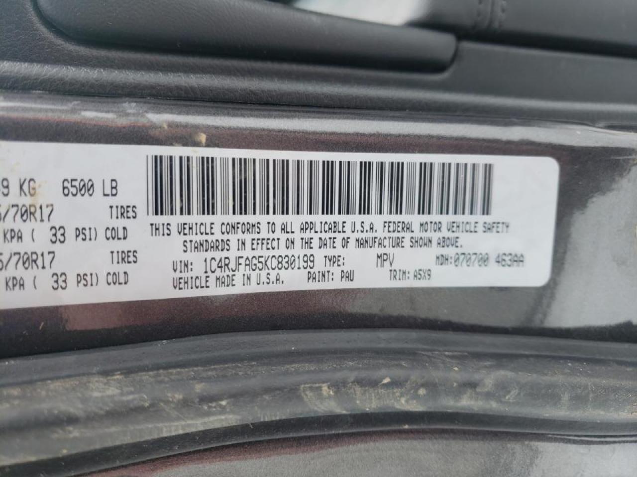 Photo 10 from auction – 2019 JEEP GRAND CHER with VIN 1C4RJFAG5KC830199