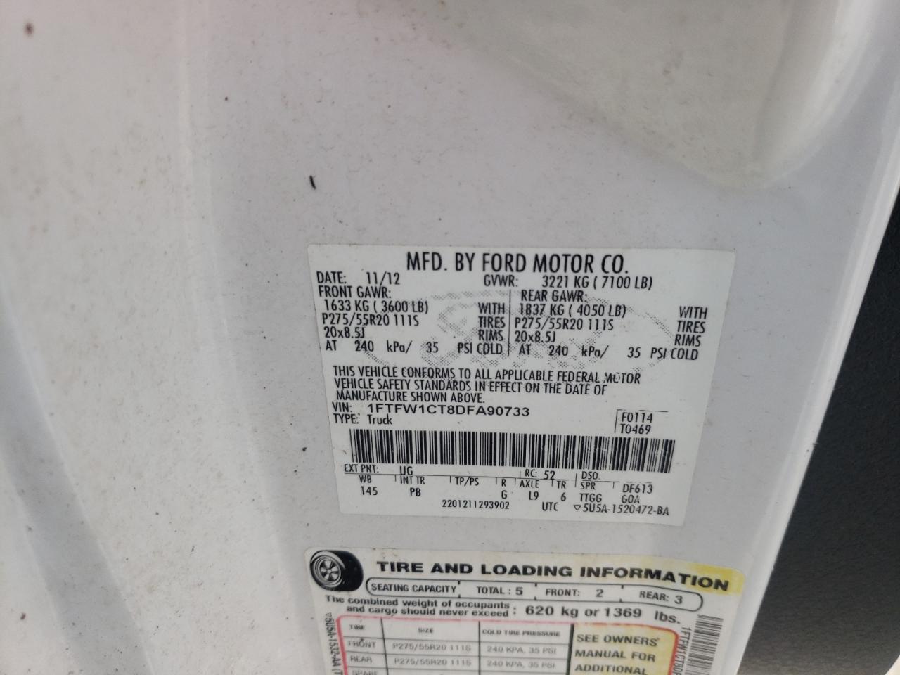 Photo 10 from auction – 2013 FORD F150 SUPER with VIN 1FTFW1CT8DFA90733