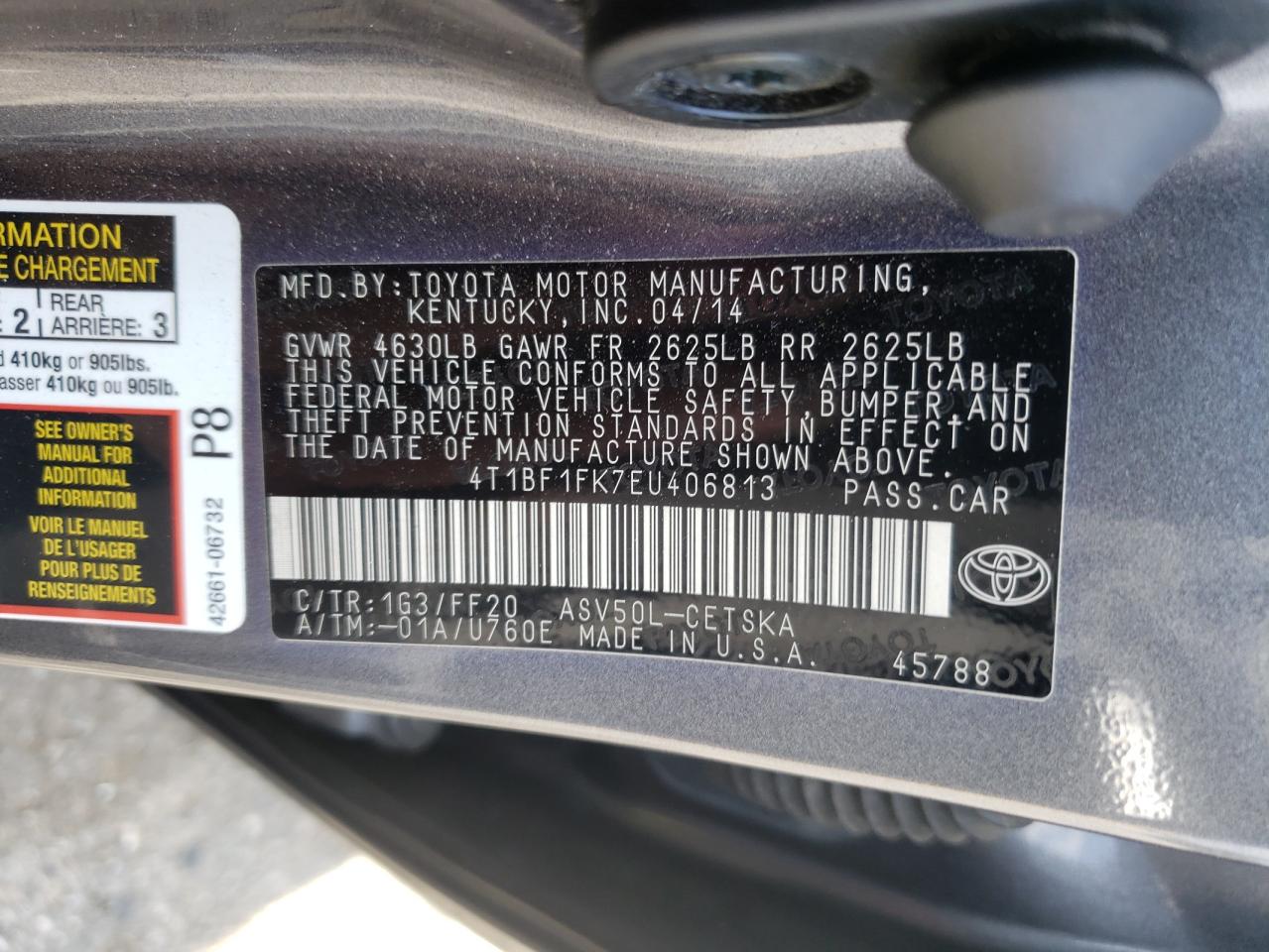 Photo 10 from auction – 2014 TOYOTA CAMRY L with VIN 4T1BF1FK7EU406813