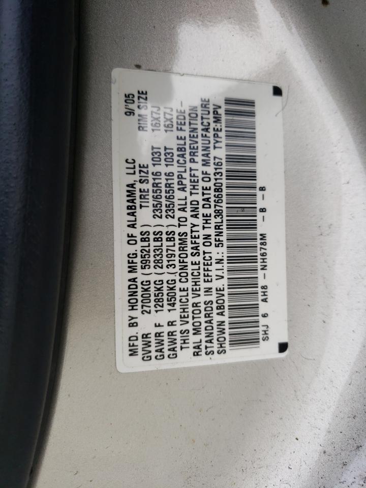 Photo 10 from auction – 2006 HONDA ODYSSEY EX with VIN 5FNRL38766B013167