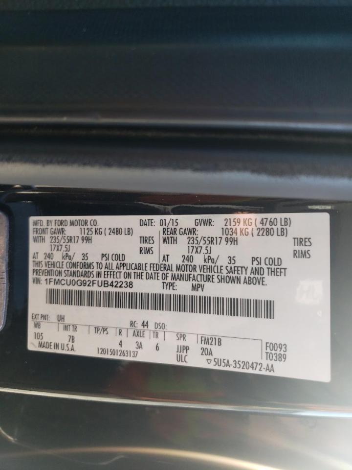Photo 10 from auction – 2015 FORD ESCAPE SE with VIN 1FMCU0G92FUB42238