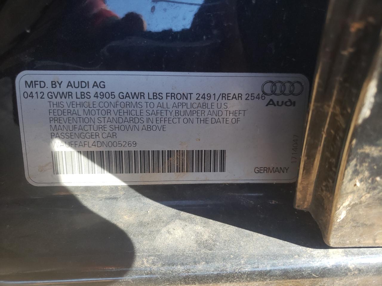 Photo 10 from auction – 2013 AUDI A4 PREMIUM with VIN WAUFFAFL4DN005269