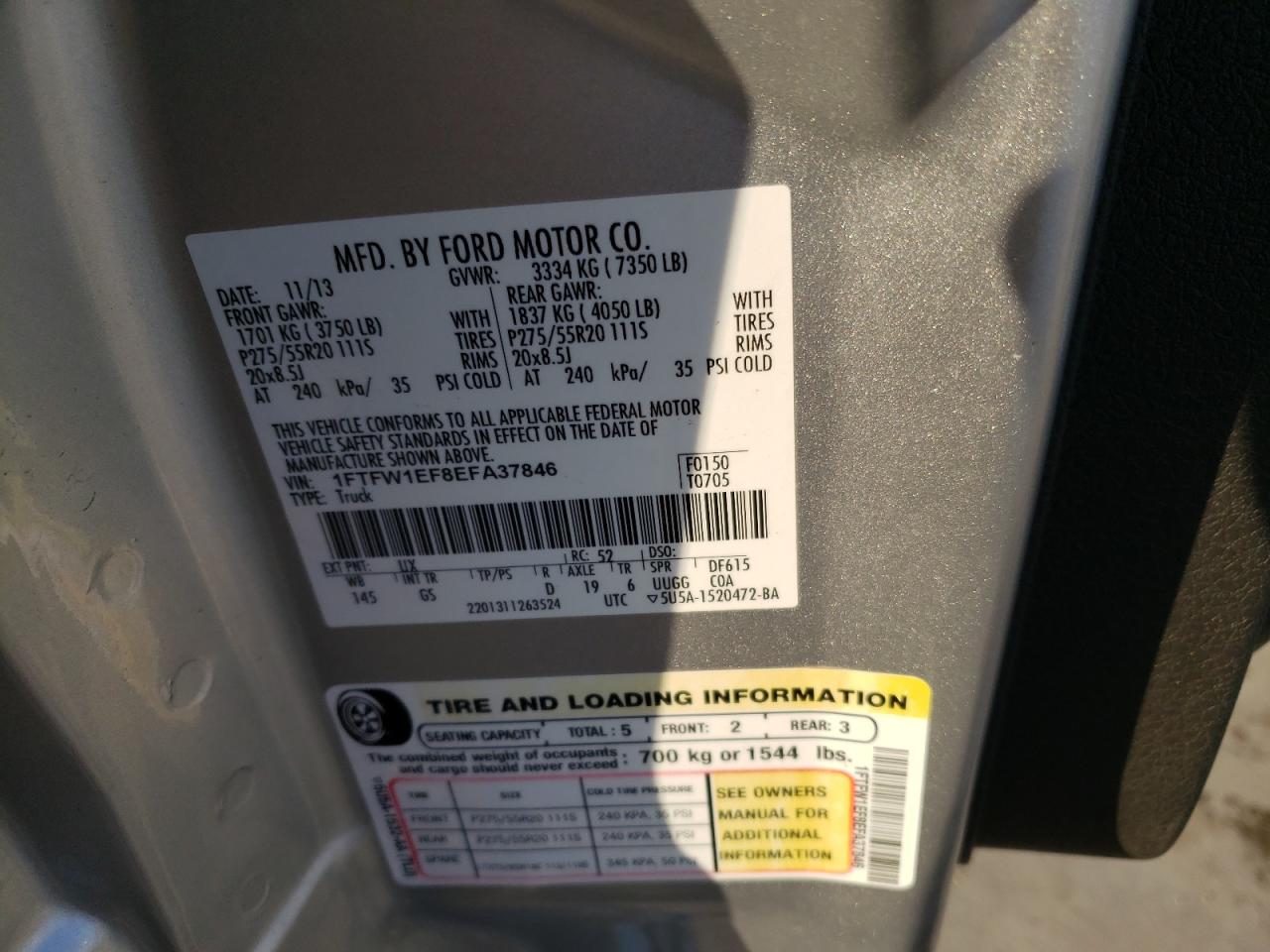 Photo 10 from auction – 2014 FORD F150 SUPER with VIN 1FTFW1EF8EFA37846