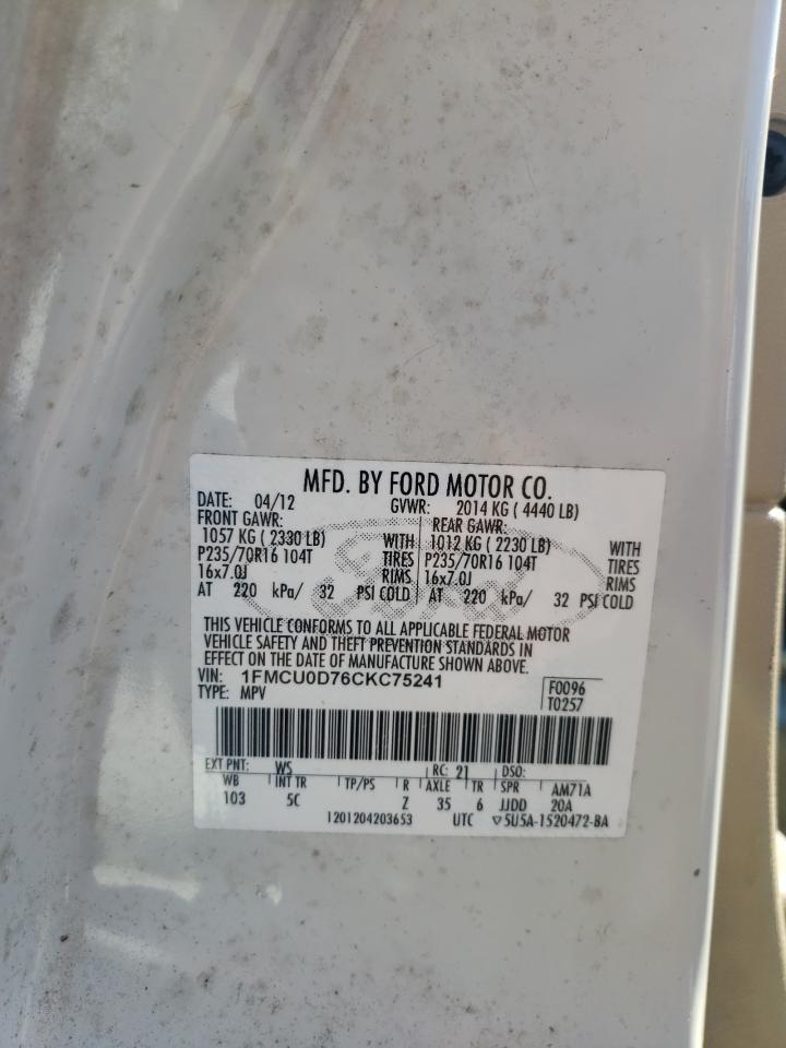 Photo 10 from auction – 2012 FORD ESCAPE XLT with VIN 1FMCU0D76CKC75241