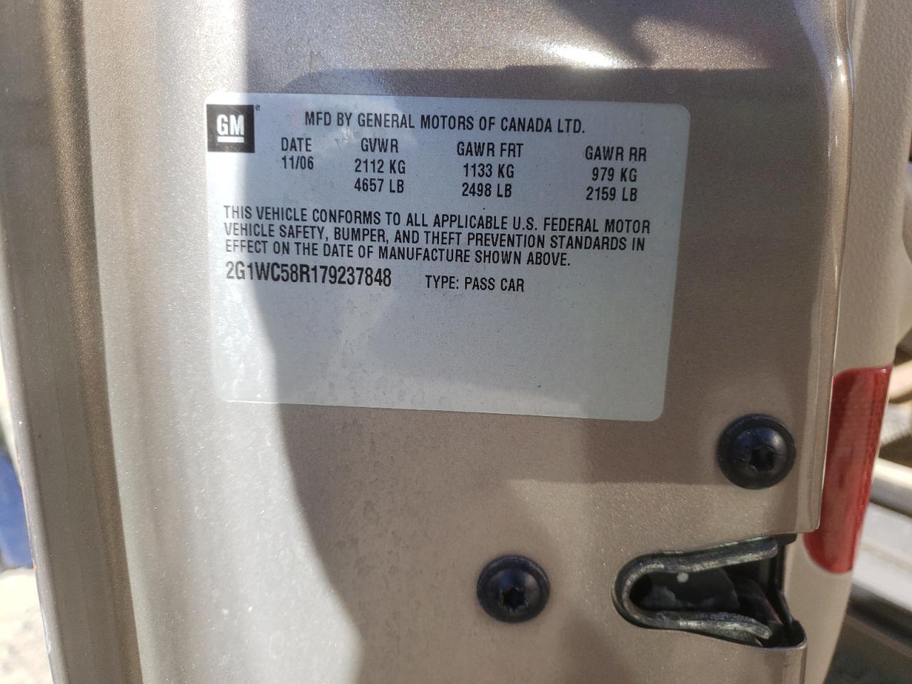 Photo 10 from auction – 2007 CHEVROLET IMPALA LT with VIN 2G1WC58R179237848