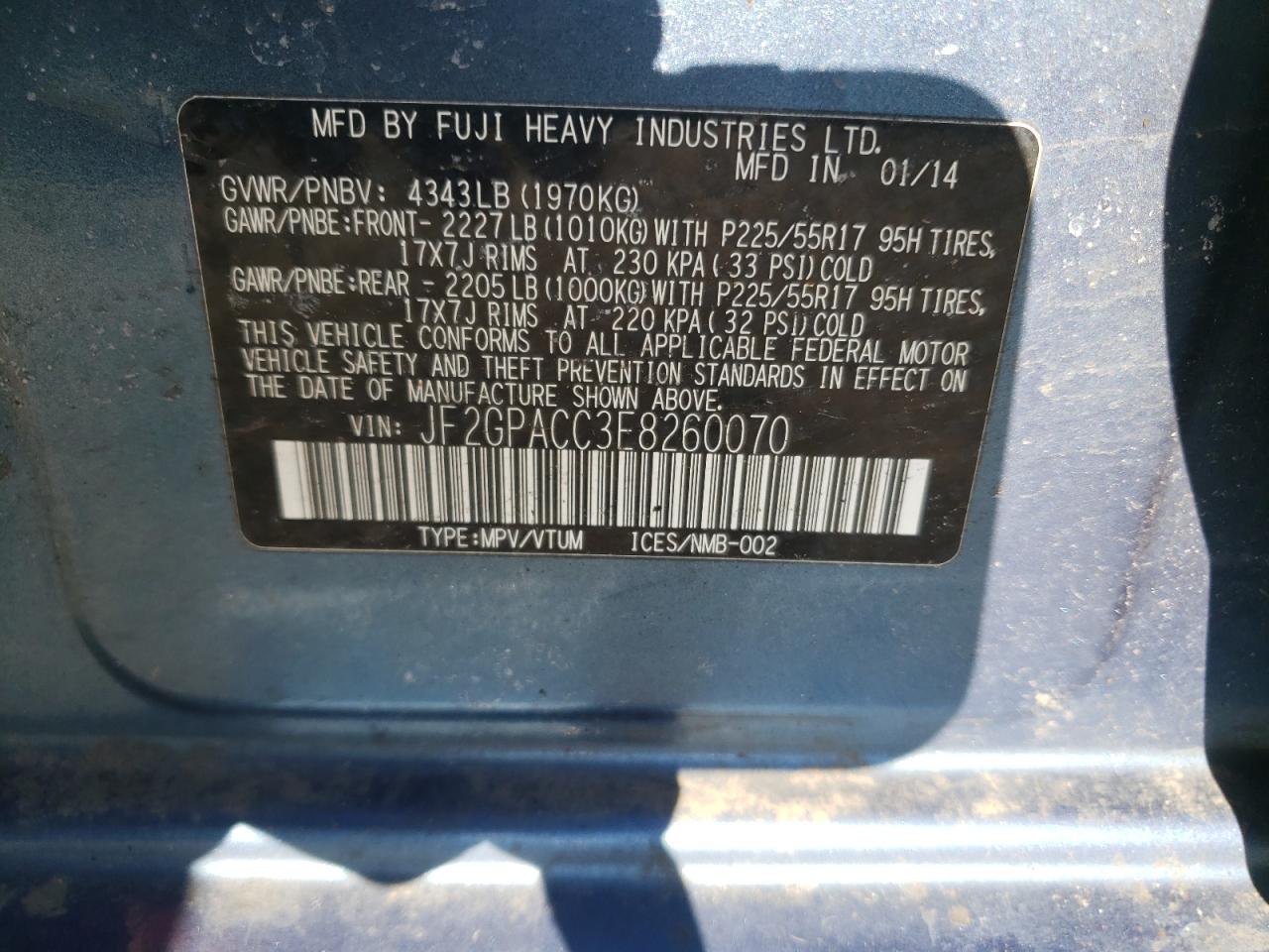 Photo 10 from auction – 2014 SUBARU XV CROSSTR with VIN JF2GPACC3E8260070