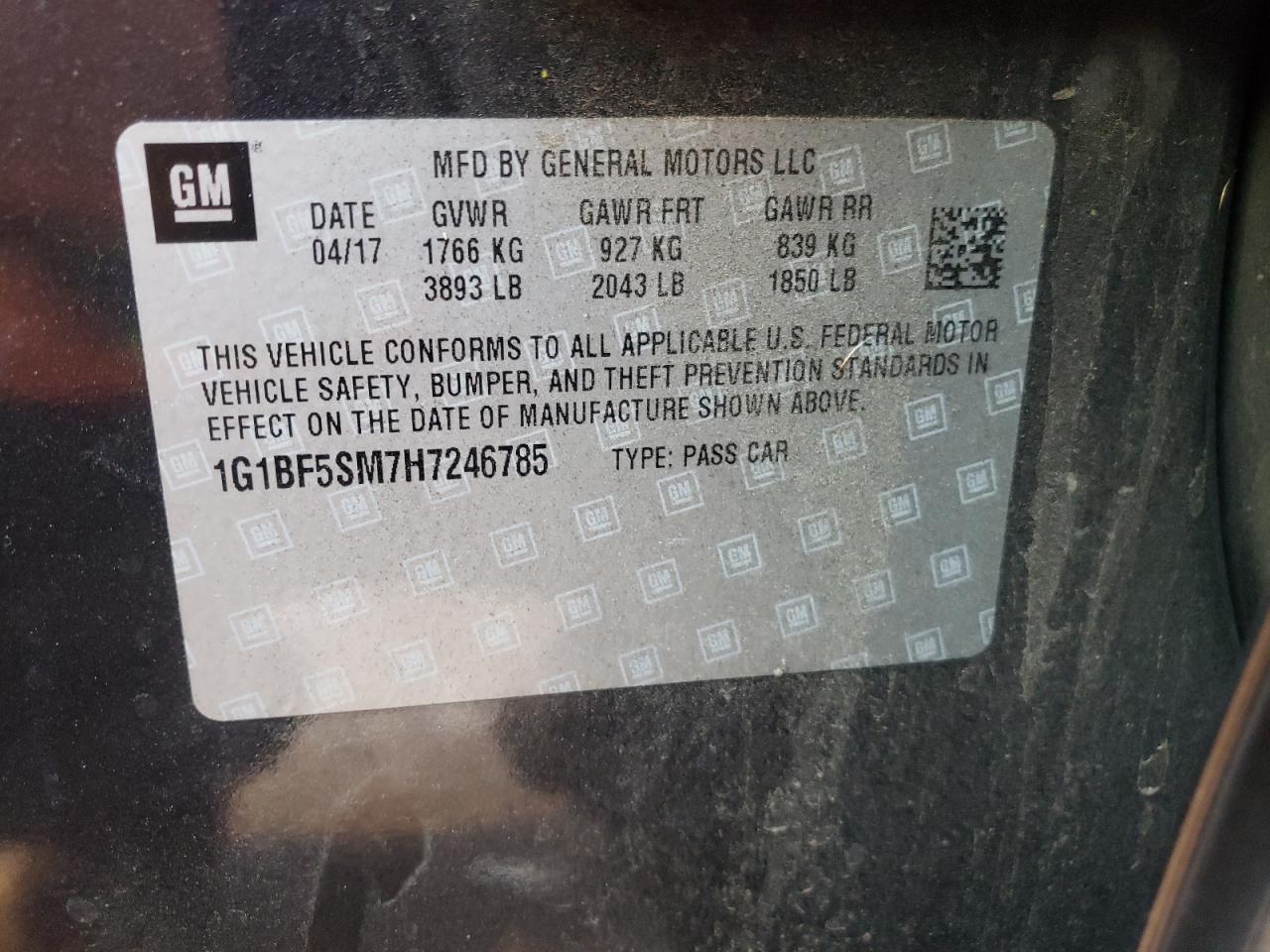 Photo 10 from auction – 2017 CHEVROLET CRUZE PREM with VIN 1G1BF5SM7H7246785