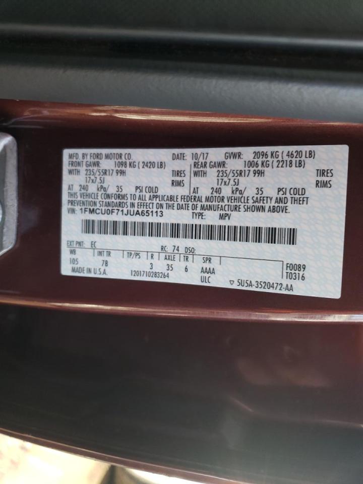 Photo 10 from auction – 2018 FORD ESCAPE S with VIN 1FMCU0F71JUA65113