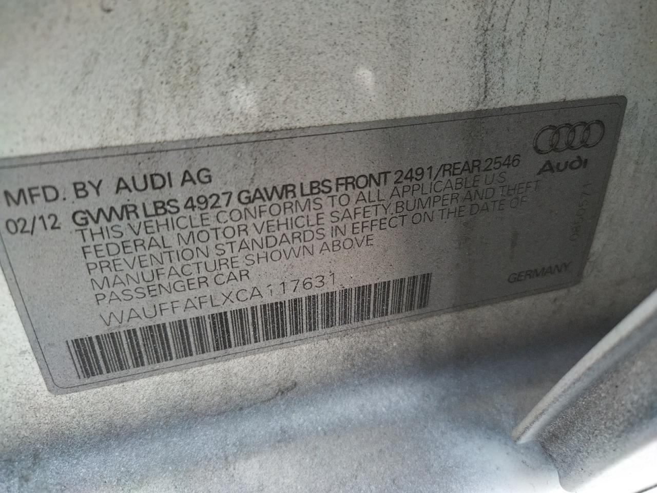 Photo 10 from auction – 2012 AUDI A4 PREMIUM with VIN WAUFFAFLXCA117631