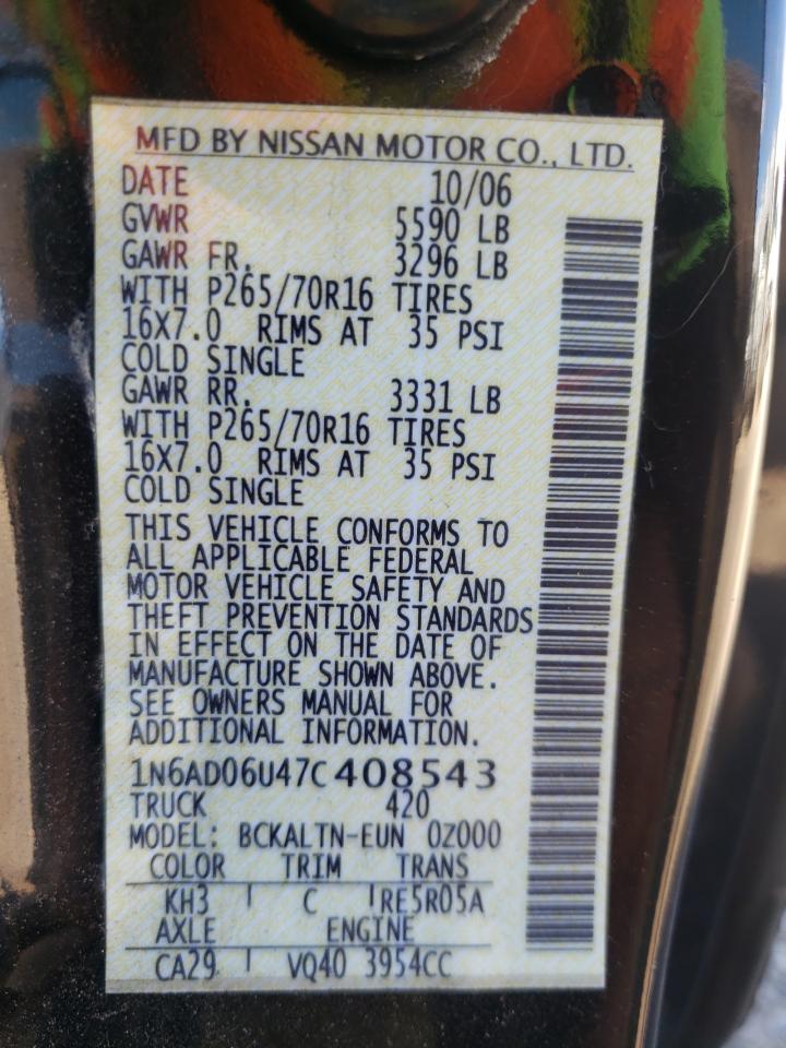 Photo 10 from auction – 2007 NISSAN FRONTIER K with VIN 1N6AD06U47C408543