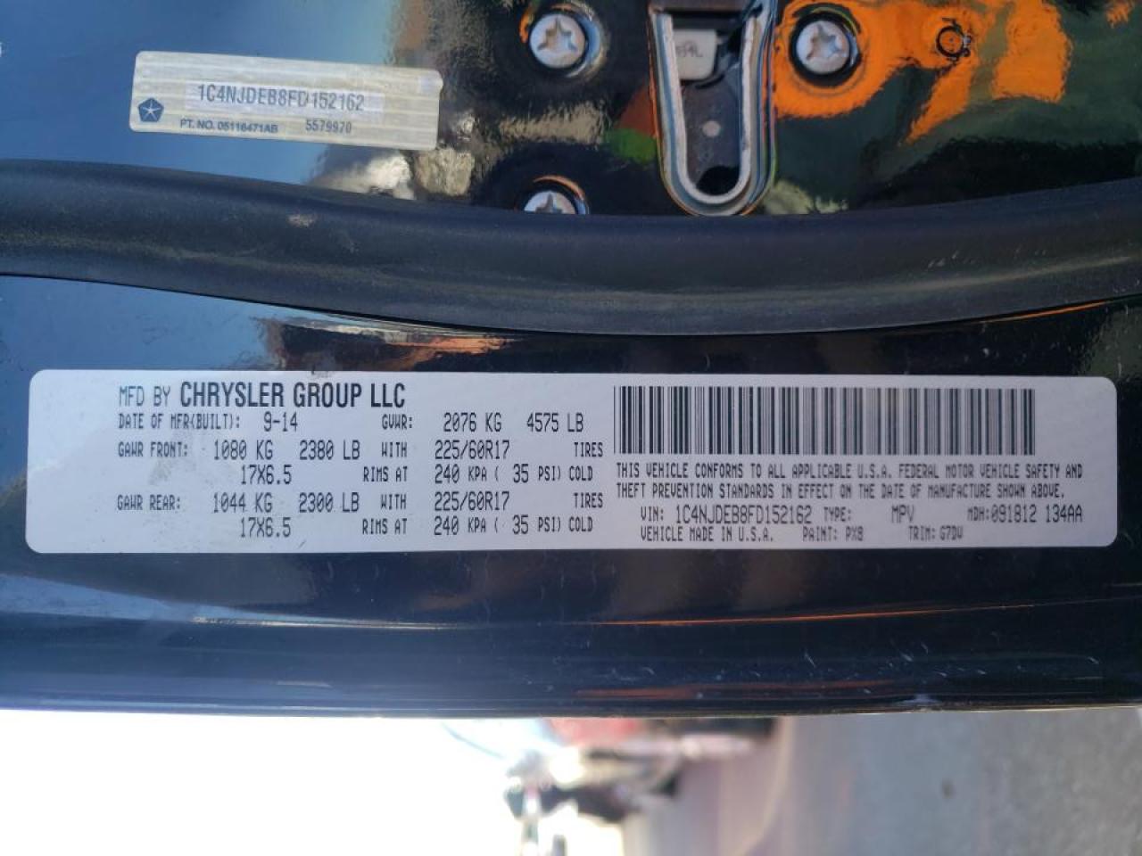 Photo 10 from auction – 2015 JEEP COMPASS LA with VIN 1C4NJDEB8FD152162