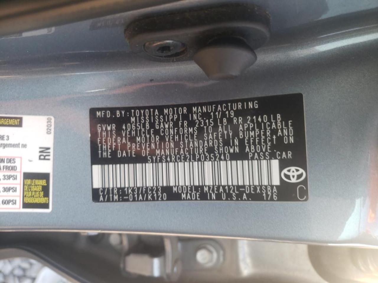 Photo 10 from auction – 2020 TOYOTA COROLLA SE with VIN 5YFS4RCE2LP035240