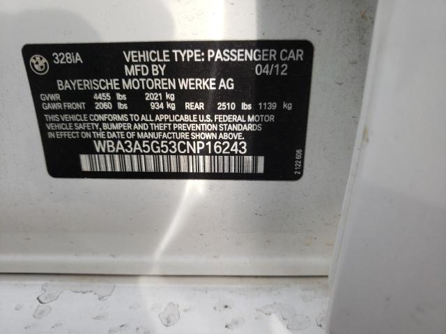 Photo 10 from auction – 2012 BMW 328 I with VIN WBA3A5G53CNP16243