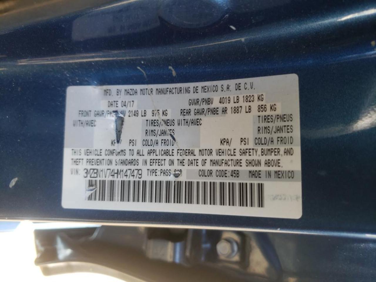 Photo 10 from auction – 2017 MAZDA 3 TOURING with VIN 3MZBN1V74HM147479