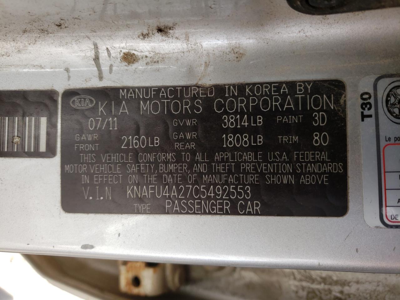 Photo 10 from auction – 2012 KIA FORTE EX with VIN KNAFU4A27C5492553