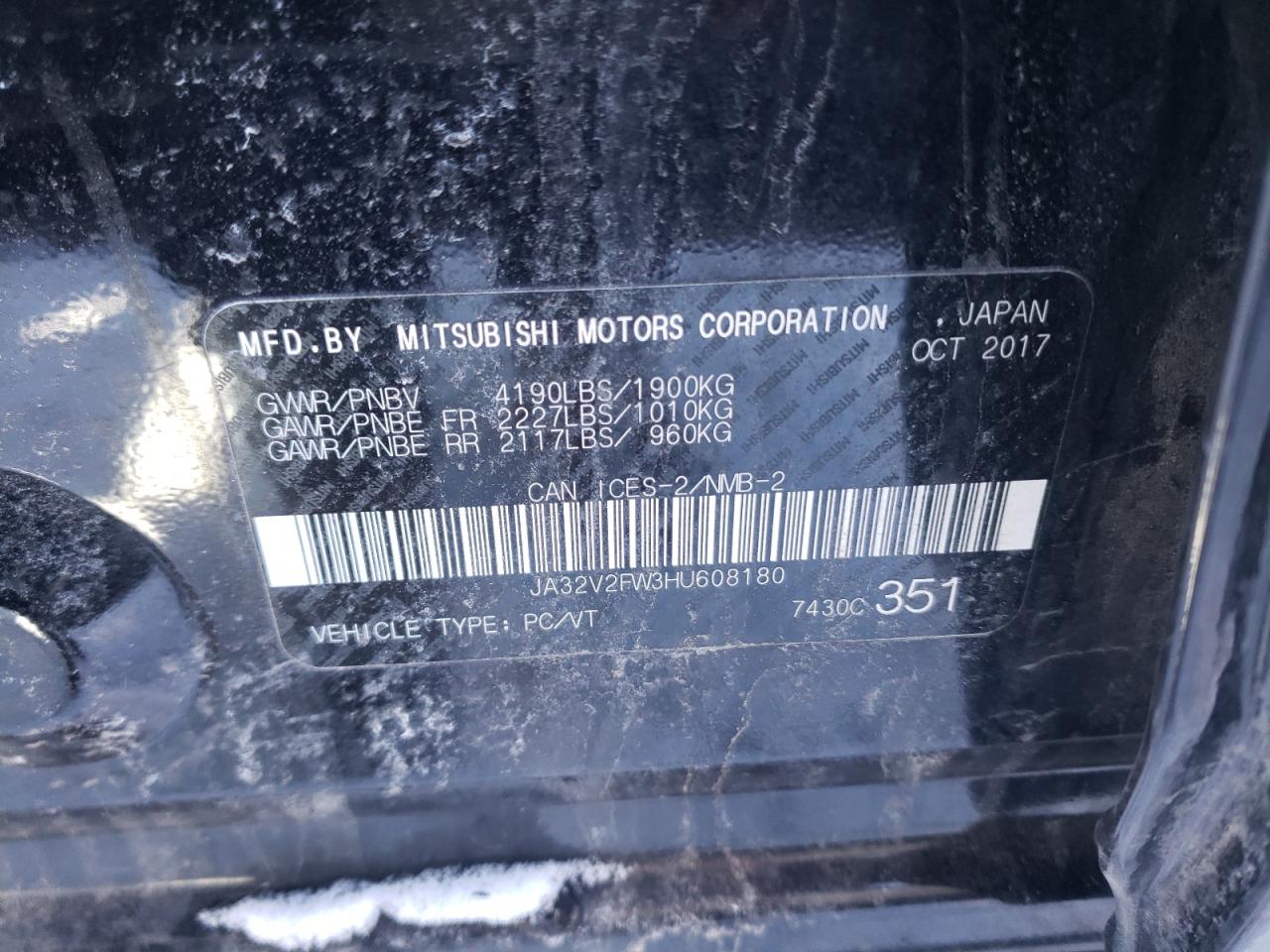 Photo 10 from auction – 2017 MITSUBISHI LANCER ES with VIN JA32V2FW3HU608180