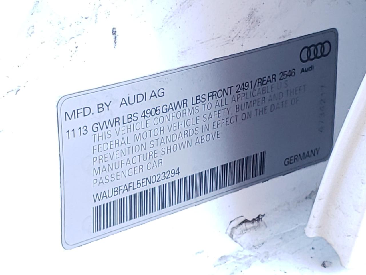 Photo 10 from auction – 2014 AUDI A4 PREMIUM with VIN WAUBFAFL5EN023294