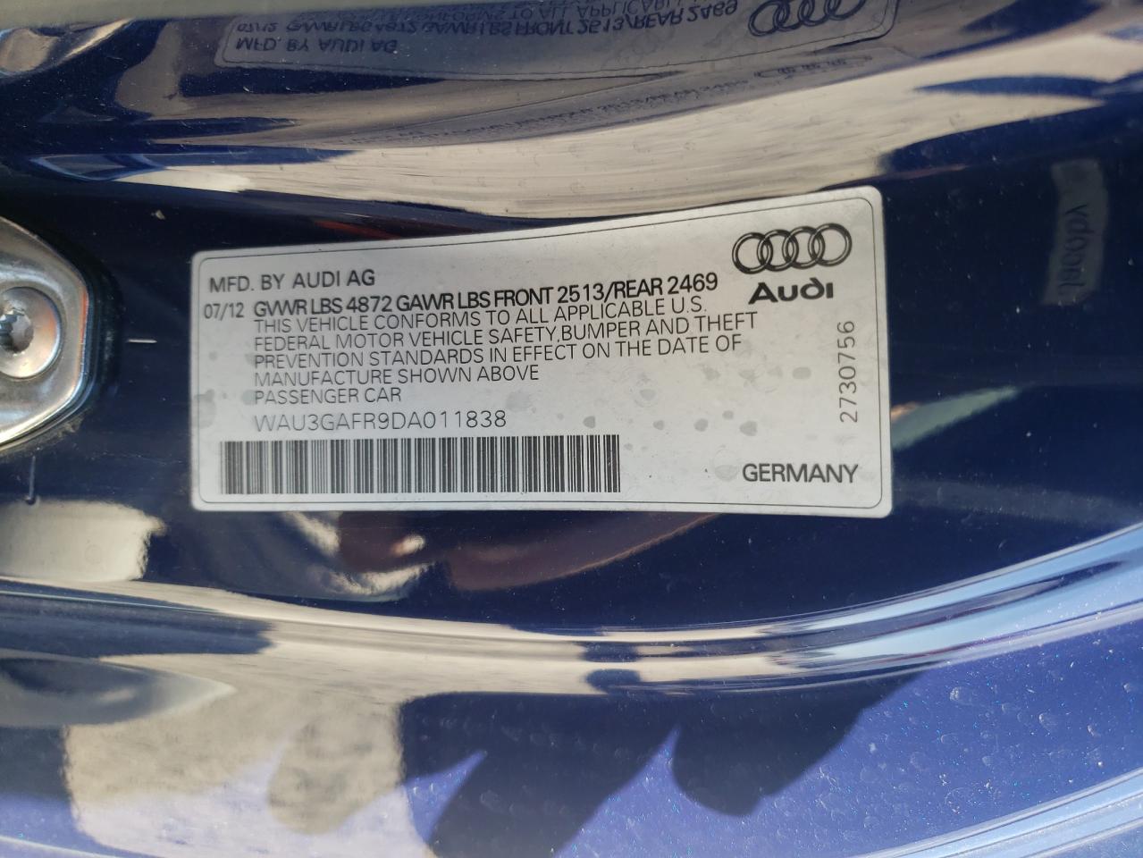 Photo 10 from auction – 2013 AUDI S5 PRESTIG with VIN WAU3GAFR9DA011838