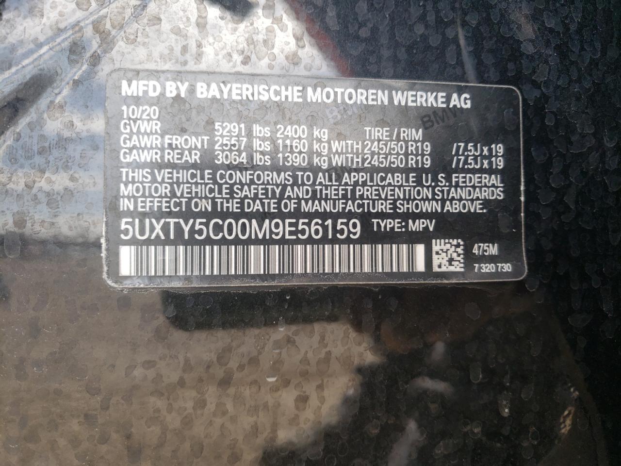 Photo 10 from auction – 2021 BMW X3 XDRIVE3 with VIN 5UXTY5C00M9E56159