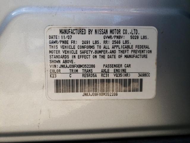 Photo 10 from auction – 2008 INFINITI EX35 BASE with VIN JNKAJ09FX8M352286