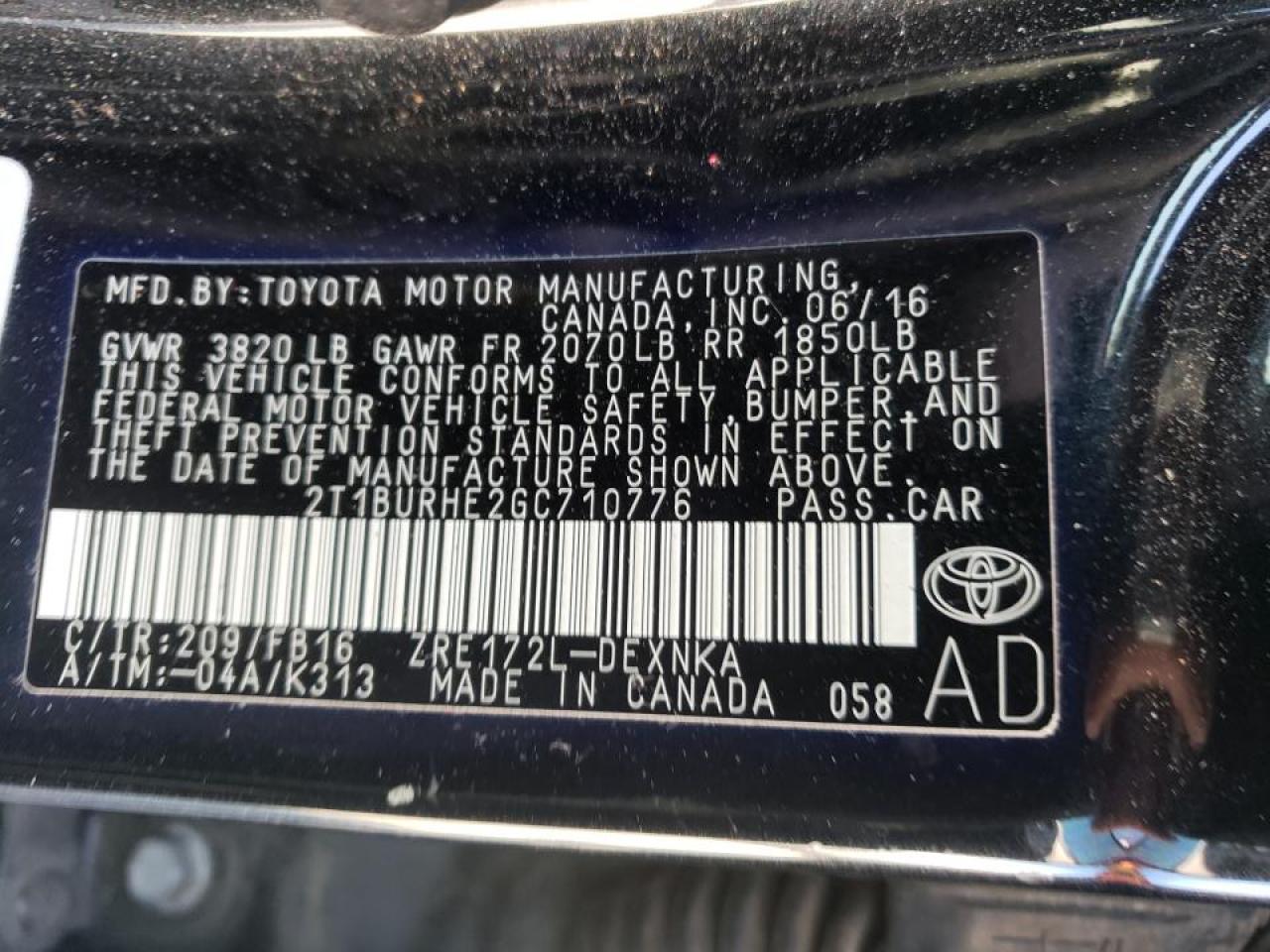 Photo 10 from auction – 2016 TOYOTA COROLLA L with VIN 2T1BURHE2GC710776