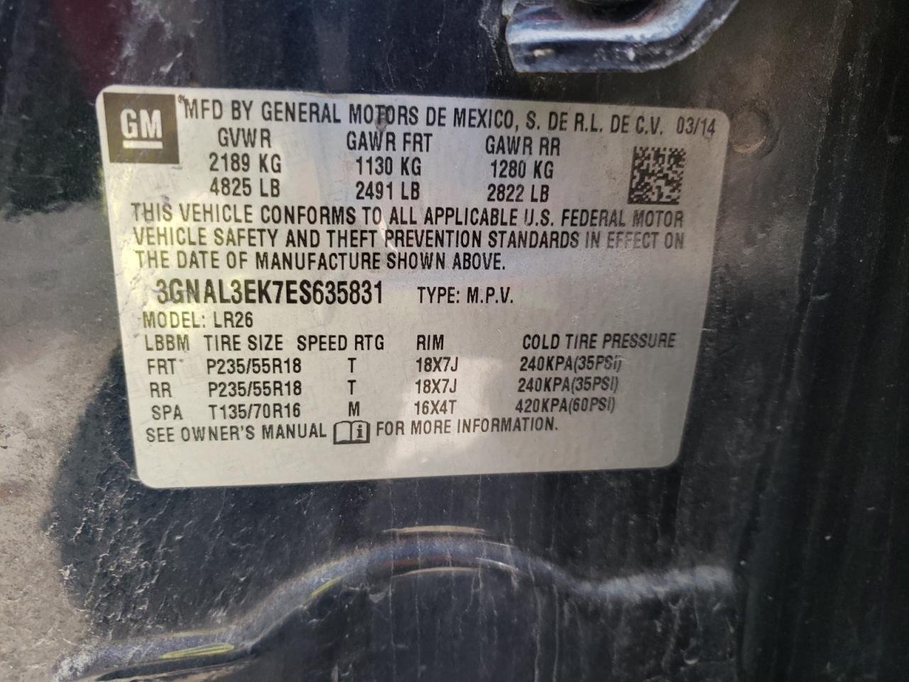 Photo 10 from auction – 2014 CHEVROLET CAPTIVA LT with VIN 3GNAL3EK7ES635831
