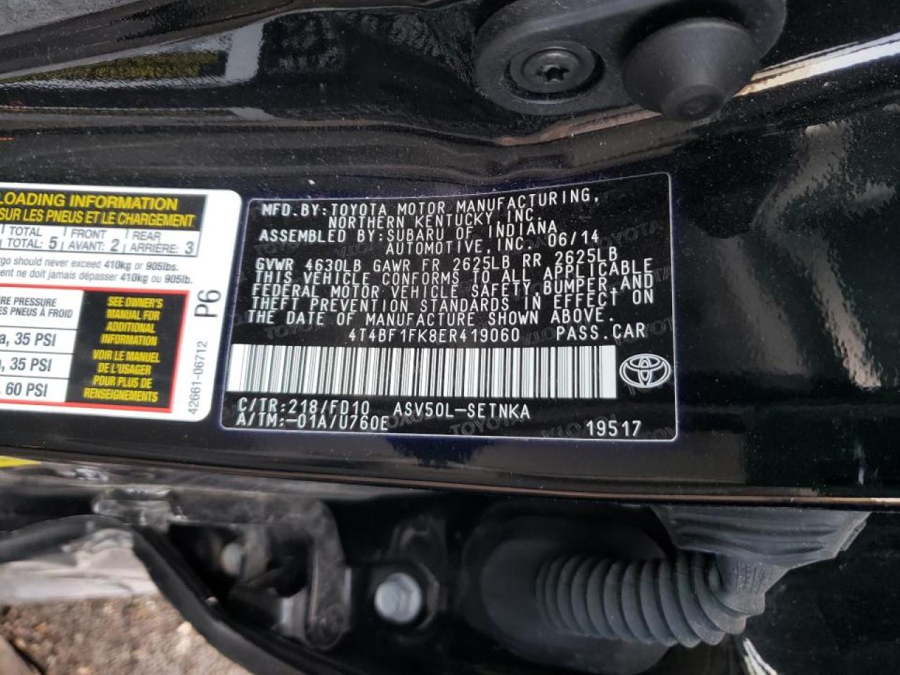 Photo 10 from auction – 2014 TOYOTA CAMRY L with VIN 4T4BF1FK8ER419060