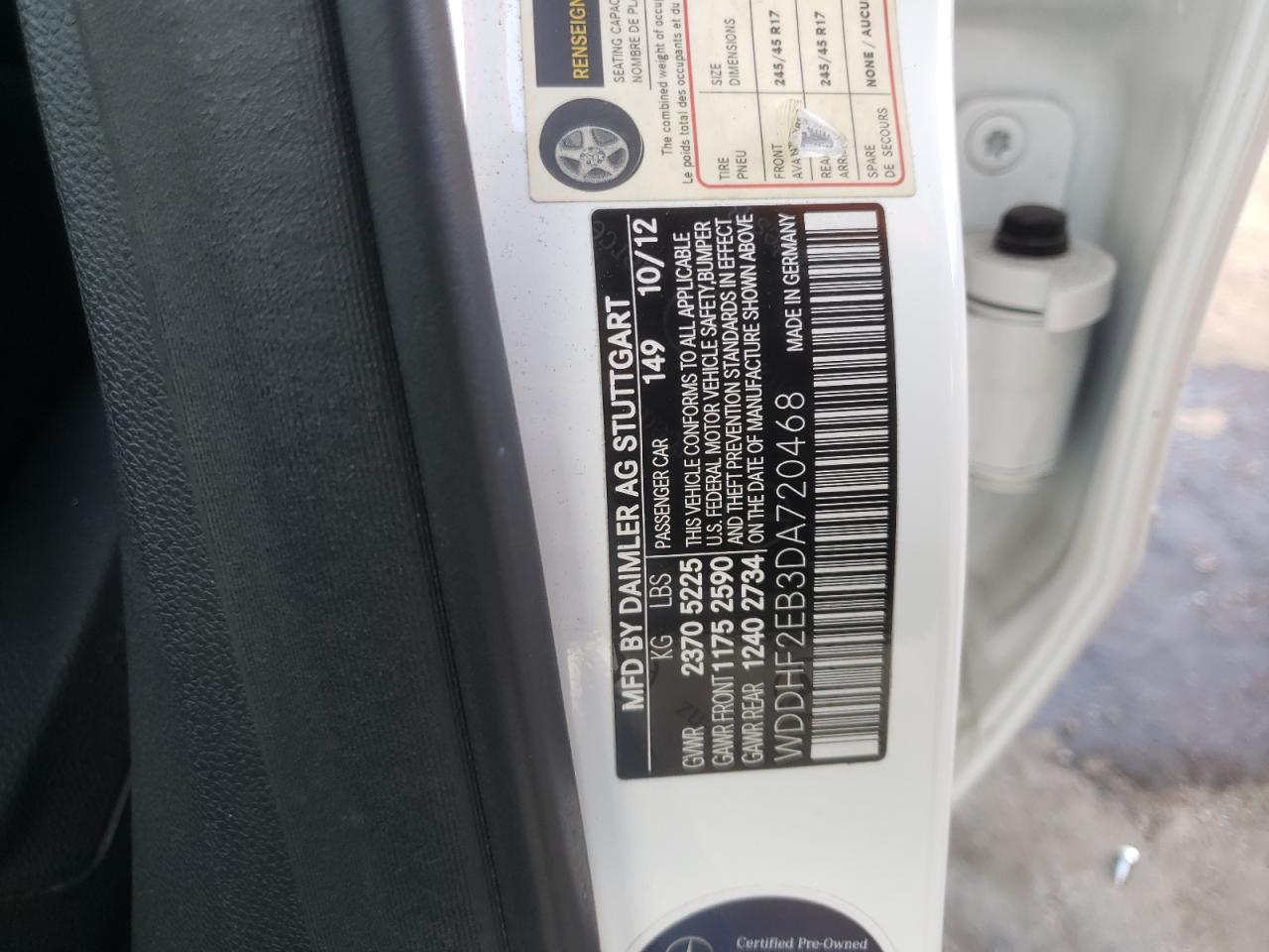 Photo 10 from auction – 2013 MERCEDES-BENZ E 350 BLUE with VIN WDDHF2EB3DA720468