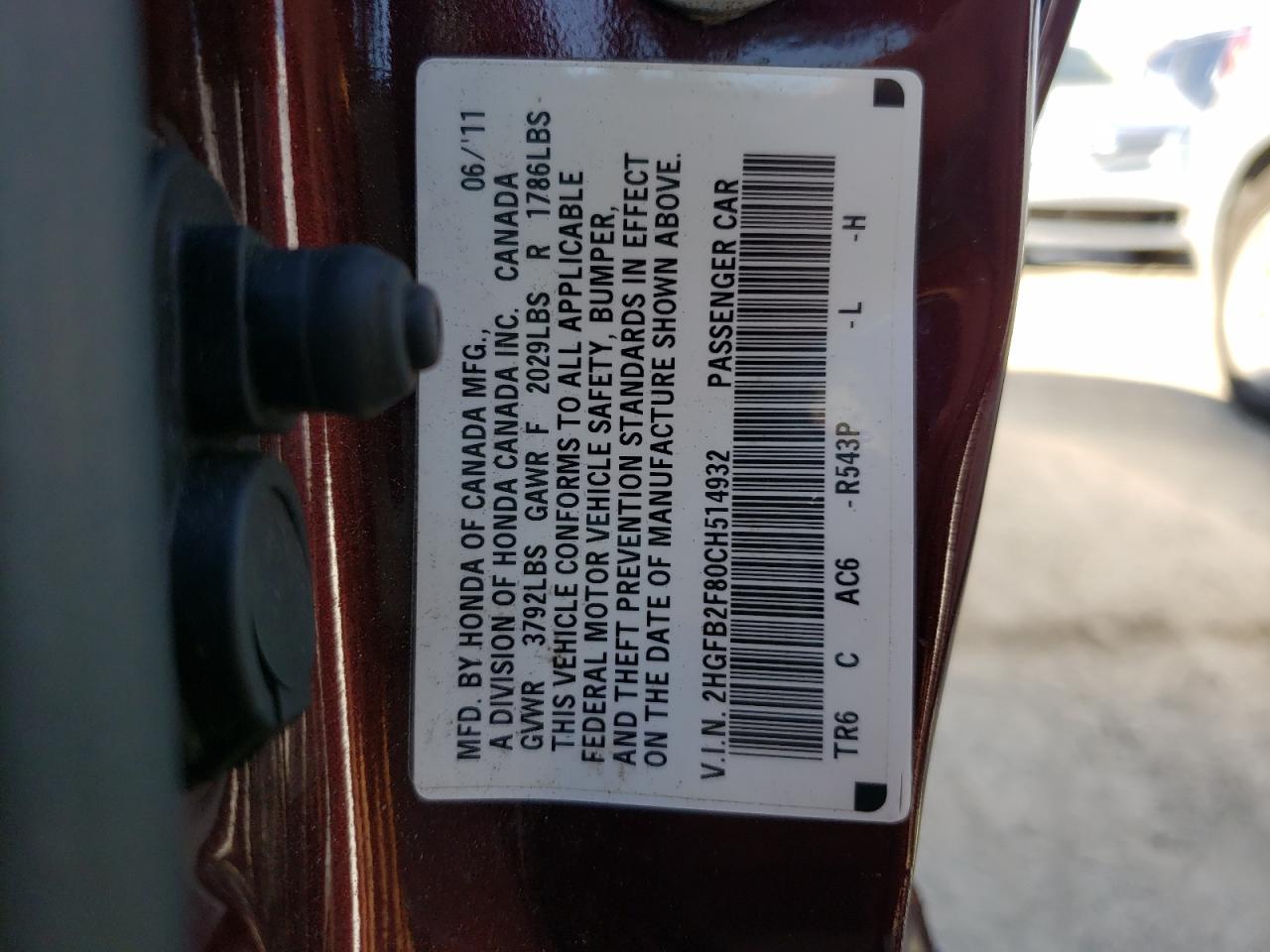 Photo 10 from auction – 2012 HONDA CIVIC EX with VIN 2HGFB2F80CH514932