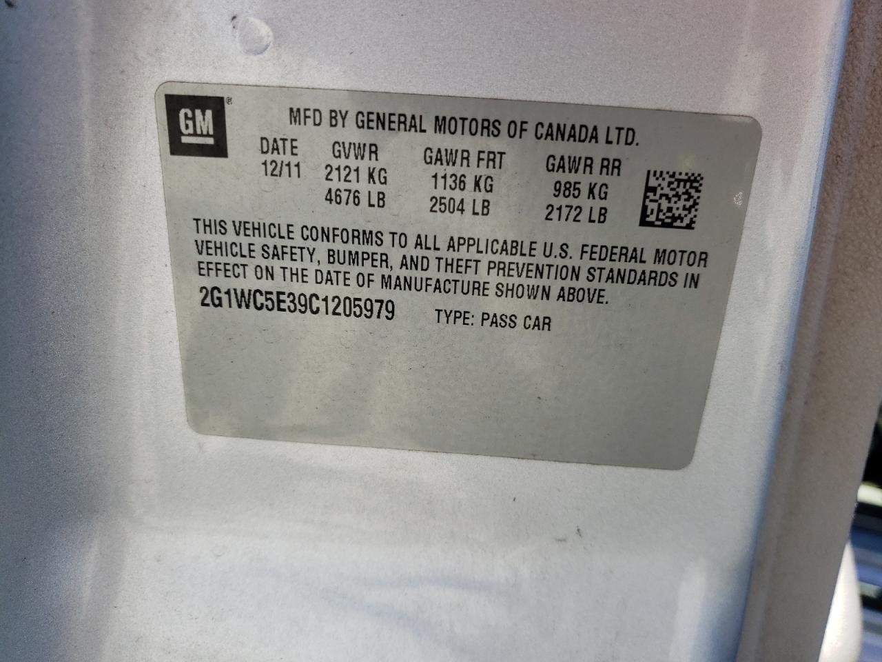 Photo 10 from auction – 2012 CHEVROLET IMPALA LTZ with VIN 2G1WC5E39C1205979