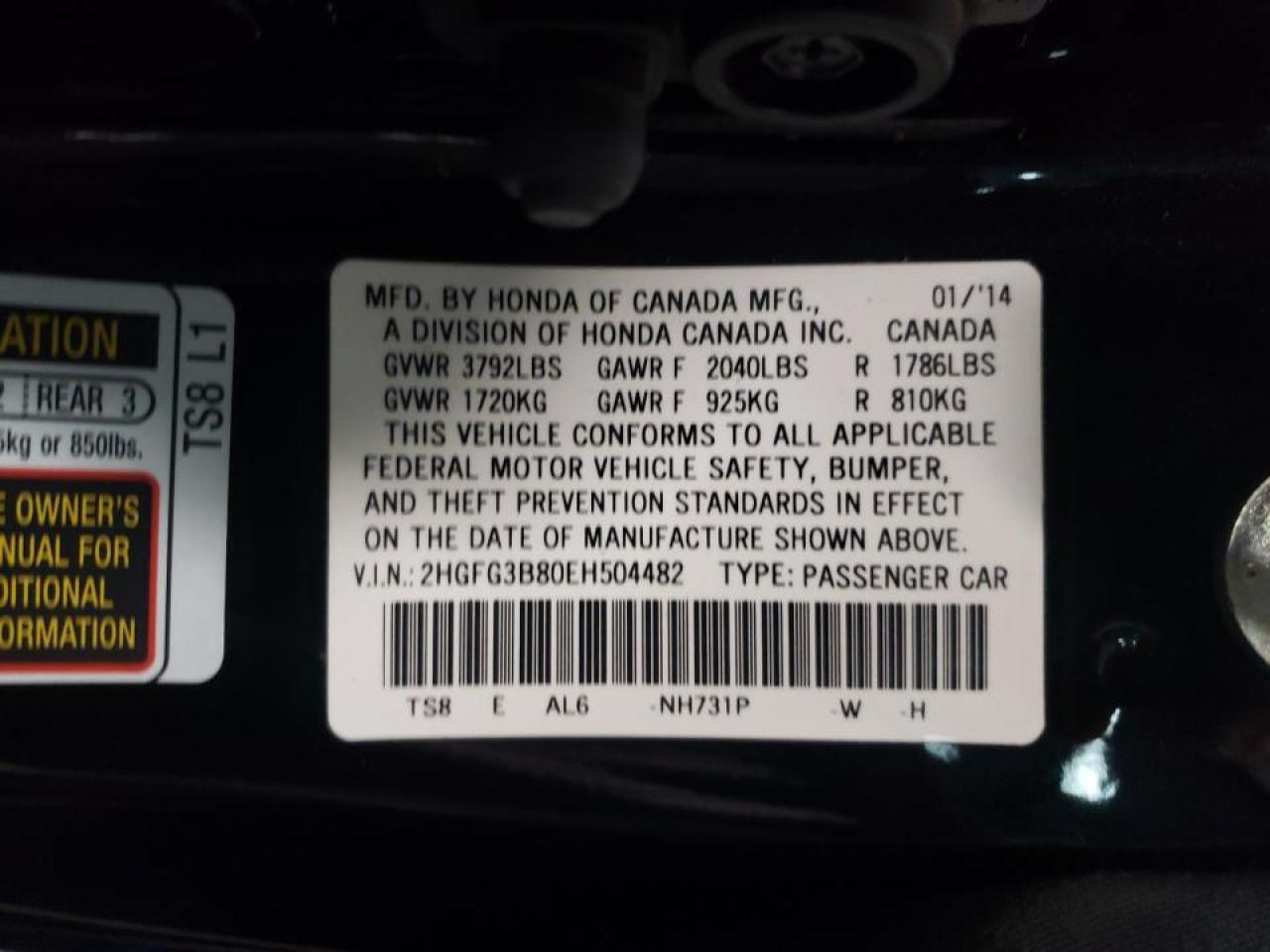 Photo 10 from auction – 2014 HONDA CIVIC EX with VIN 2HGFG3B80EH504482