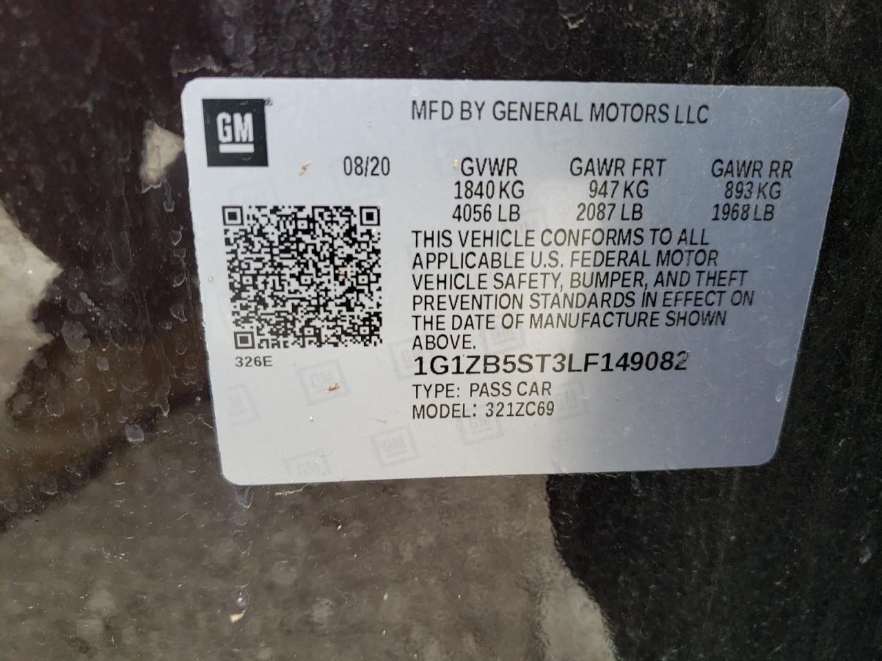 Photo 10 from auction – 2020 CHEVROLET MALIBU LS with VIN 1G1ZB5ST3LF149082