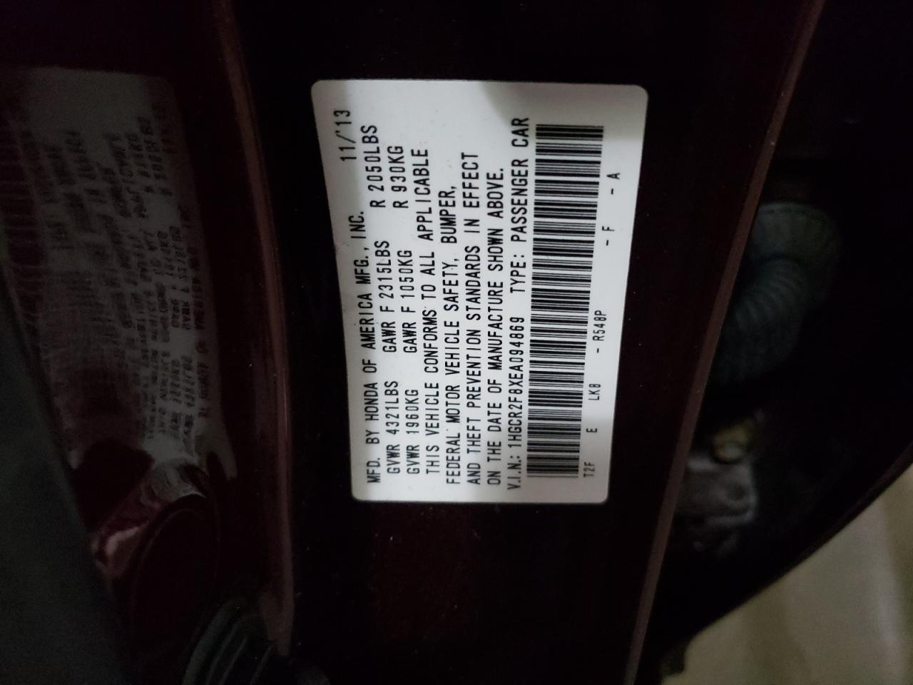 Photo 10 from auction – 2014 HONDA ACCORD EXL with VIN 1HGCR2F8XEA094869