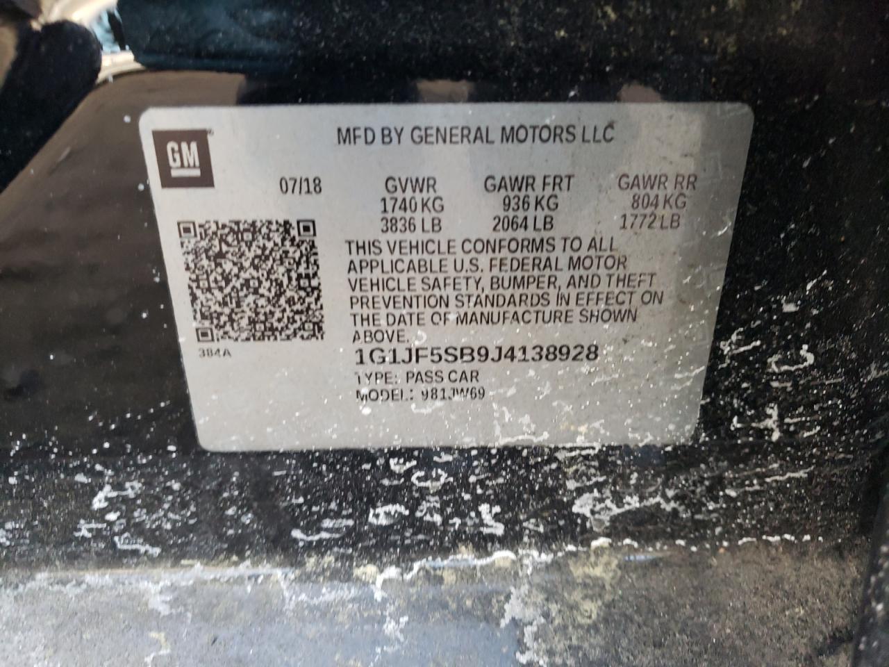 Photo 10 from auction – 2018 CHEVROLET SONIC PREM with VIN 1G1JF5SB9J4138928