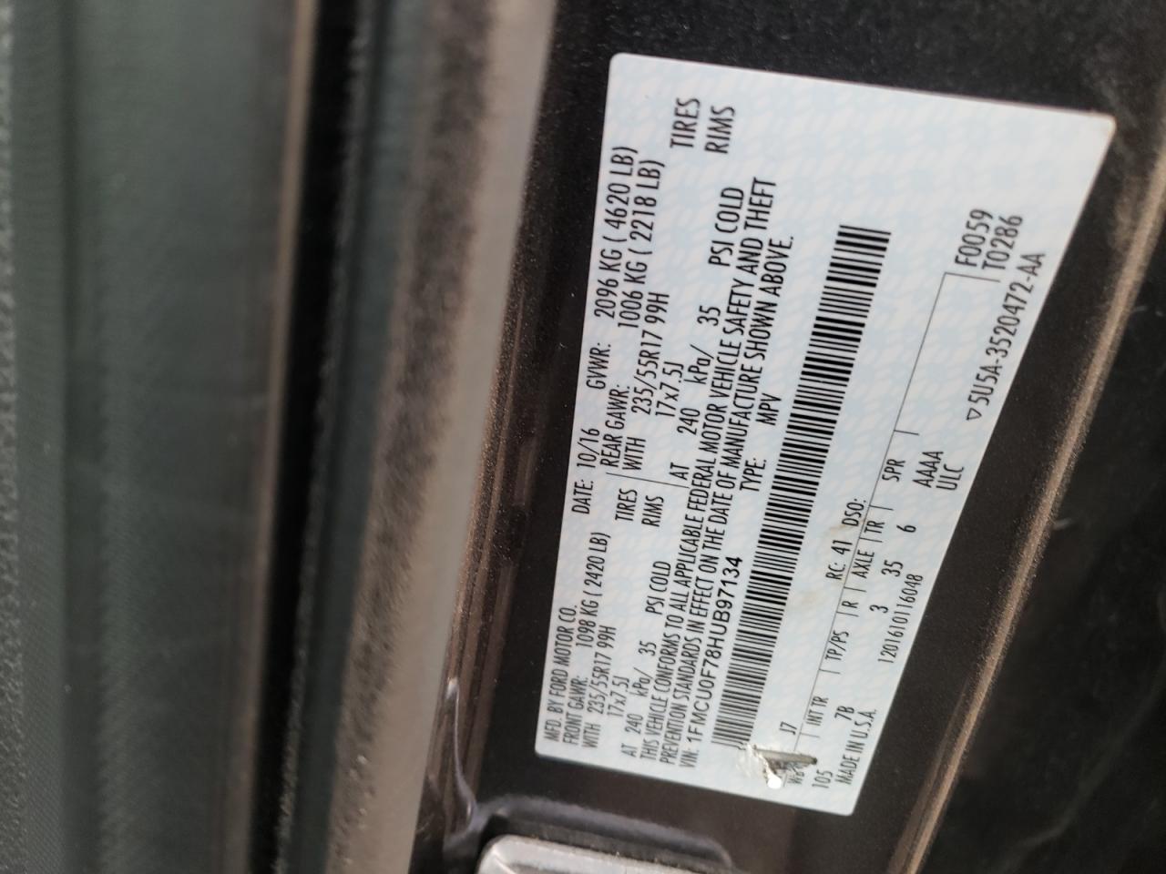 Photo 10 from auction – 2017 FORD ESCAPE S with VIN 1FMCU0F78HUB97134