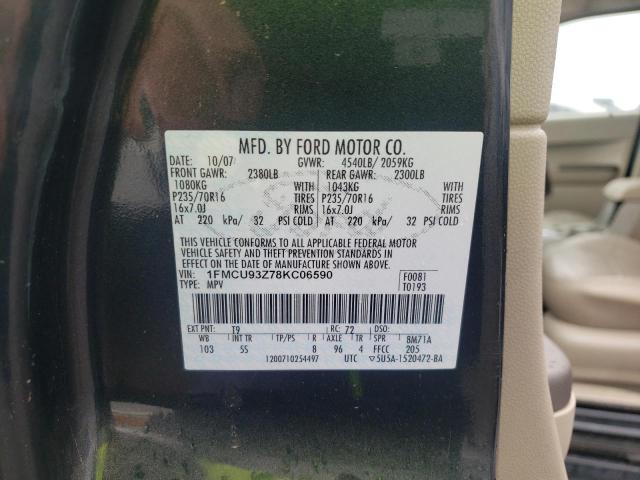 Photo 10 from auction – 2008 FORD ESCAPE XLT with VIN 1FMCU93Z78KC06590