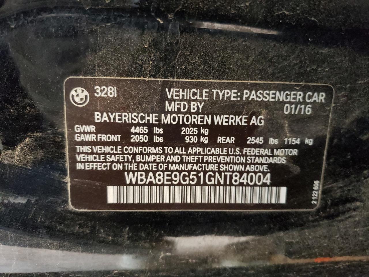 Photo 10 from auction – 2016 BMW 328 I SULE with VIN WBA8E9G51GNT84004