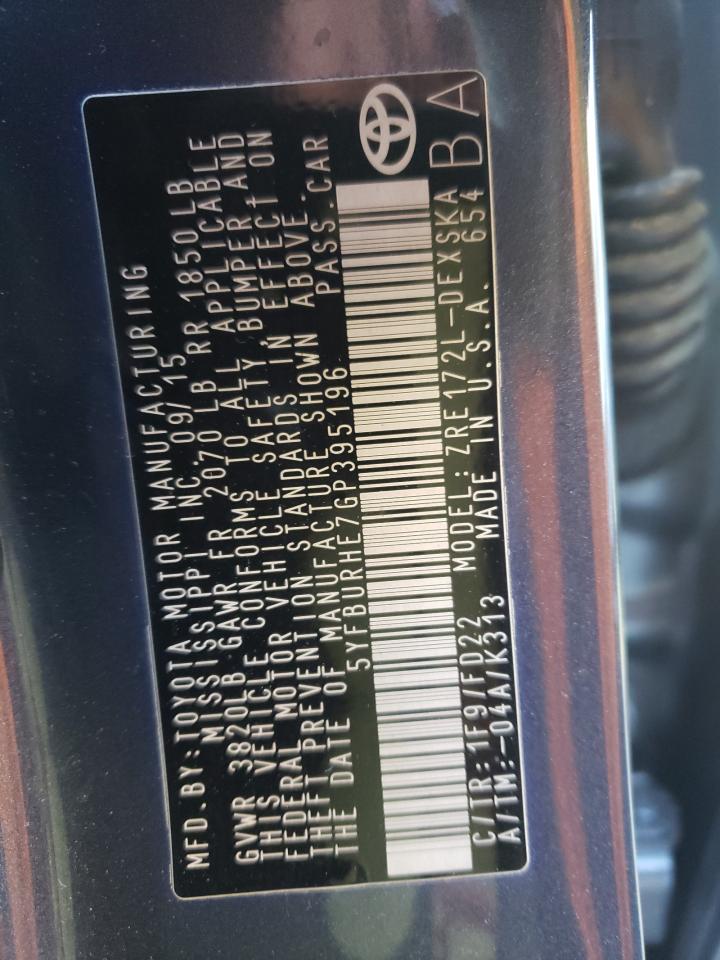 Photo 10 from auction – 2016 TOYOTA COROLLA L with VIN 5YFBURHE7GP395196
