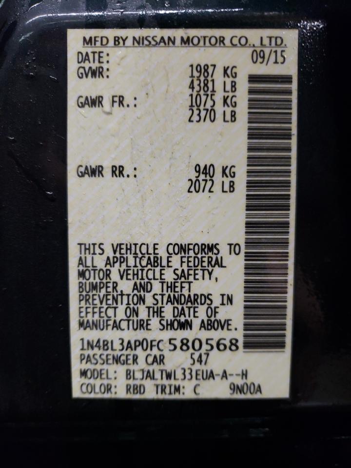 Photo 10 from auction – 2015 NISSAN ALTIMA 3.5 with VIN 1N4BL3AP0FC580568