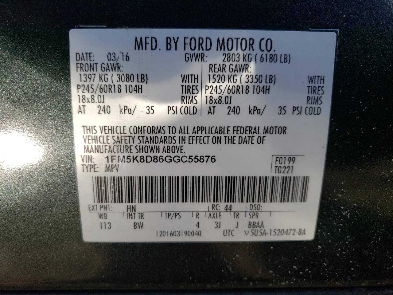 Photo 10 from auction – 2016 FORD EXPLORER X with VIN 1FM5K8D86GGC55876