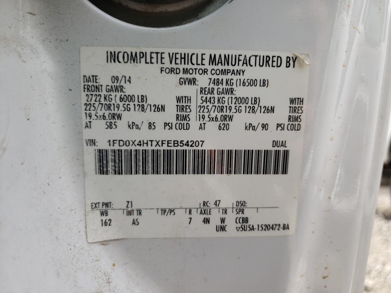 Photo 10 from auction – 2015 FORD F450 SUPER with VIN 1FD0X4HTXFEB54207