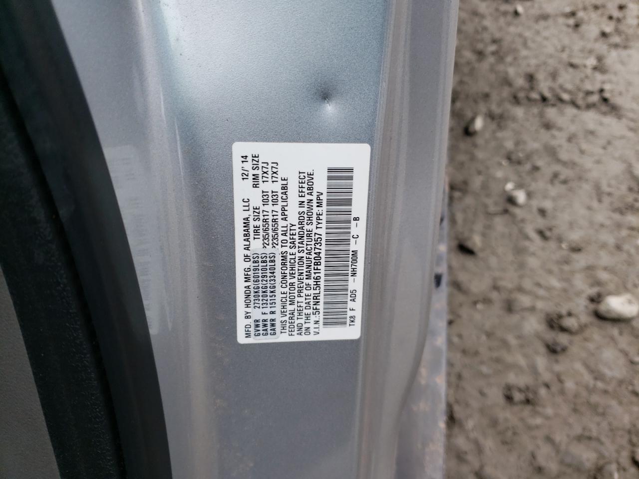 Photo 10 from auction – 2015 HONDA ODYSSEY EX with VIN 5FNRL5H61FB047357