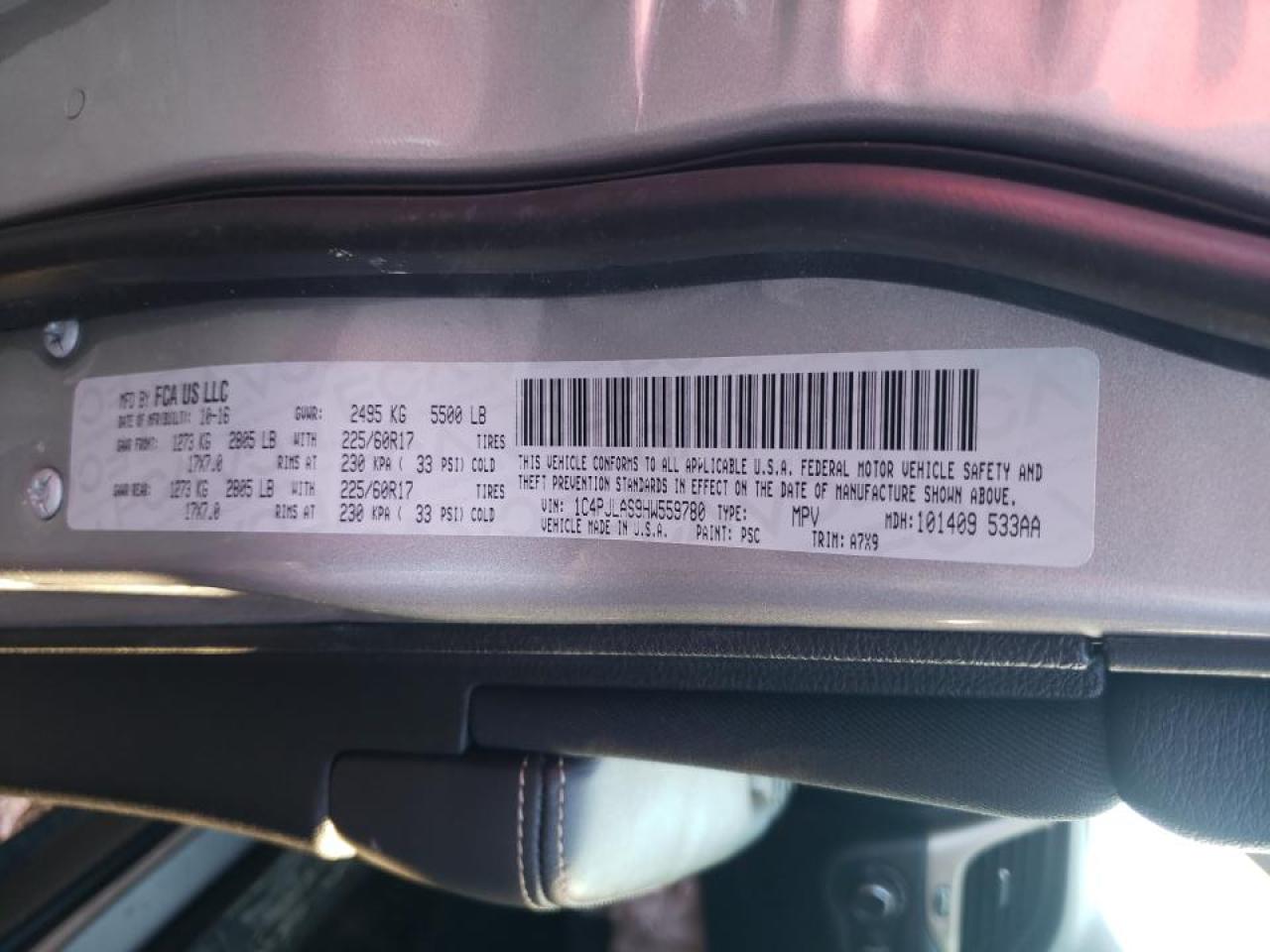 Photo 10 from auction – 2017 JEEP CHEROKEE S with VIN 1C4PJLAS9HW559780