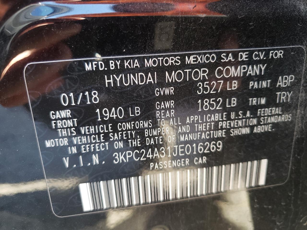 Photo 10 from auction – 2018 HYUNDAI ACCENT SE with VIN 3KPC24A31JE016269